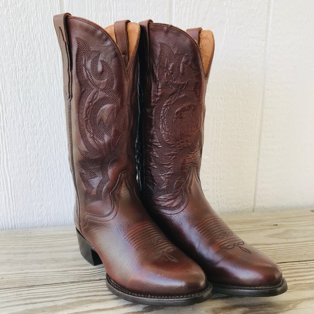 El Dorado Mens Mahogany Brown Calfskin Leather Cowboy Western Boots 8.5 D ED2564